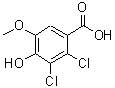 structure of CAS# 108544-97-4, 2,3-Dichloro-4-Hydroxy-5-Methoxybenzoic Acid;5,6-DICHLORO-4-HYDROXY-3-METHOXYBENZOIC ACID;5,6-DICHLORO-4-HYDROXY-3-METHOXYBENZOICACID;5,6-DICHLOROVANILLIC ACID