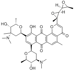 CAS#: 11048-97-8， 10-(4-Dimethylamino-5-Hydroxy-4,6-Dimethyloxan-2-Yl)-8-(4-Dimethylamino-5-Hydroxy-6-Methyloxan-2-Yl)-11-Hydroxy-5-Methyl-2-[2-Methyl-3-(3-Methyloxiran-2-Yl)Oxiran-2-Yl]Naphtho[2,3-h]Chromene-4,7,12-Trione