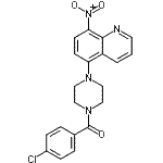 structure of CAS# 115687-05-3, (4-Chlorophenyl)[4-(8-Nitro-5-Quinolinyl)-1-Piperazinyl]Methanone;(4-chloro<wbr>phenyl)(4<wbr>-(8-nitro<wbr>quinolin-<wbr>5-yl)pipe<wbr>razin-1-y<wbr>l)methano<wbr>ne;4-chlorophenyl 4-(8-nitro(5-quinolyl))piperazinyl ketone;5-[4-(4-Chlorobenzoyl)-1-piperazinyl]-8-nitroquinoline