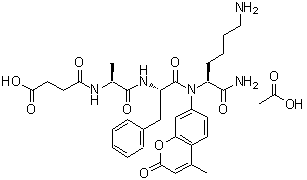 结构式 CAS# 117756-27-1, N-(3-羧基丙酰)-L-丙氨酰-L-苯丙氨酰-N-(4-甲基-2-氧代-2H-苯并吡喃-7-基)-L-赖氨酰胺乙酸盐(1:1)