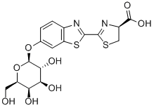 structure of CAS# 131474-38-9, (4S)-2-[6-[(2S,3R,4S,5R,6R)-3,4,5-Trihydroxy-6-(Hydroxymethyl)Oxan-2-Yl]Oxy-1,3-Benzothiazol-2-Yl]-4,5-Dihydro-1,3-Thiazole-4-Carboxylic Acid;(4S)-2-[6-[(2S,3R,4S,5R,6R)-3,4,5-Trihydroxy-6-(Hydroxymethyl)Tetrahydropyran-2-Yl]Oxy-1,3-Benzothiazol-2-Yl]-4,5-Dihydrothiazole-4-Carboxylic Acid;(4S)-2-[6-[[(2S,3R,4S,5R,6R)-3,4,5-Trihydroxy-6-(Hydroxymethyl)-2-Tetrahydropyranyl]Oxy]-1,3-Benzothiazol-2-Yl]-4,5-Dihydrothiazole-4-Carboxylic Acid;(4S)-2-[6-[(2S,3R,4S,5R,6R)-3,4,5-Trihydroxy-6-Methylol-Tetrahydropyran-2-Yl]Oxy-1,3-Benzothiazol-2-Yl]-4,5-Dihydrothiazole-4-Carboxylic Acid