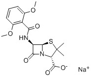 structure of CAS# 132-92-3, Meticillin Sodium;Sodium (2S,5R,6R)-6-[[(2,6-Dimethoxyphenyl)-Oxomethyl]Amino]-3,3-Dimethyl-7-Oxo-4-Thia-1-Azabicyclo[3.2.0]Heptane-2-Carboxylate;Sodium (2S,5R,6R)-6-[(2,6-Dimethoxybenzoyl)Amino]-7-Keto-3,3-Dimethyl-4-Thia-1-Azabicyclo[3.2.0]Heptane-2-Carboxylate;Sodium (2S,5R,6R)-6-[(2,6-Dimethoxyphenyl)Carbonylamino]-3,3-Dimethyl-7-Oxo-4-Thia-1-Azabicyclo[3.2.0]Heptane-2-Carboxylate