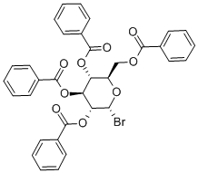 structure of CAS# 14218-11-2, alpha-D-Glucopyranosyl Bromide 2,3,4,6-Tetrabenzoate;(2R,3R,4S,5R,6R)-2-((Benzoyloxy)Methyl)-6-Bromotetrahydro-2H-Pyran-3,4,5-Triyl Tribenzoate;2,3,4,6-TETRA-O-BENZOYL-ALPHA-D-GLUCOPYRANOSYL BROMIDE;1-BROMO-2,3,4,6-TETRA-O-BENZOYL-ALPHA-D-GLUCOPYRANOSE