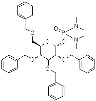 结构式 CAS# 143520-19-8, 2,3,4,6-四-O-苄基-1-O-[二(二甲基氨基)磷酰]-alpha-D-吡喃葡萄糖