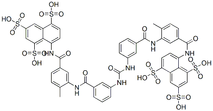 structure of CAS# 145-63-1, 8-[[4-Methyl-3-[[3-[[3-[[2-Methyl-5-[(4,6,8-Trisulfonaphthalen-1-Yl)Carbamoyl]Phenyl]Carbamoyl]Phenyl]Carbamoylamino]Benzoyl]Amino]Benzoyl]Amino]Naphthalene-1,3,5-Trisulfonic Acid;8-[[4-Methyl-3-[[3-[[3-[[2-Methyl-5-[(4,6,8-Trisulfo-1-Naphthyl)Carbamoyl]Phenyl]Carbamoyl]Phenyl]Carbamoylamino]Benzoyl]Amino]Benzoyl]Amino]Naphthalene-1,3,5-Trisulfonic Acid;8-[[[4-Methyl-3-[[[3-[[[[3-[[[2-Methyl-5-[Oxo-[(4,6,8-Trisulfo-1-Naphthyl)Amino]Methyl]Phenyl]Amino]-Oxomethyl]Phenyl]Amino]-Oxomethyl]Amino]Phenyl]-Oxomethyl]Amino]Phenyl]-Oxomethyl]Amino]Naphthalene-1,3,5-Trisulfonic Acid;8-[[4-Methyl-3-[[3-[[3-[[2-Methyl-5-[(4,6,8-Trisulfonaphthalen-1-Yl)Carbamoyl]Phenyl]Carbamoyl]Phenyl]Carbamoylamino]Phenyl]Carbonylamino]Phenyl]Carbonylamino]Naphthalene-1,3,5-Trisulfonic Acid