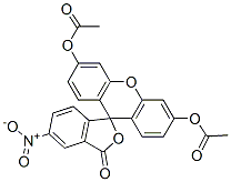 structure of CAS# 14926-29-5, 5-Nitrofluorescein Diacetate;(6'-Acetoxy-5-Nitro-3-Oxo-Spiro[Isobenzofuran-1,9'-Xanthene]-3'-Yl) Acetate;Acetic Acid (6'-Acetoxy-5-Nitro-3-Oxo-3'-Spiro[Isobenzofuran-1,9'-Xanthene]Yl) Ester;Acetic Acid (6'-Acetoxy-3-Keto-5-Nitro-Spiro[Isobenzofuran-1,9'-Xanthene]-3'-Yl) Ester