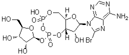 结构式 CAS# 151898-26-9, (2S,3R,4S,5R)-2-[[(1S,8R,10R,11R)-10-(6-氨基-8-溴-嘌呤-9-基)-5,11-二羟基-3,5-二氧代-2,4,6,9-四氧杂-3lambda<sup>5</sup>,5lambda<sup>5</sup>-二磷杂双环[6.3.0]十一烷-3-基]氧基]-5-(羟基甲基)四氢呋喃-3,4-二醇
