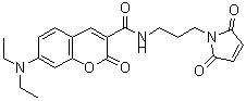 结构式 CAS# 160291-54-3, 7-(二乙基氨基)-N-[3-(2,5-二氧代-2,5-二氢-1H-吡咯-1-基)丙基]-2-氧代-2H-苯并吡喃-3-甲酰胺