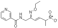 structure of CAS# 162626-99-5, N-[(2E,3E)-2-(Ethoxyimino)-5-Nitro-3-Hexen-1-Yl]Nicotinamide;3-Pyridin<wbr>ecarboxam<wbr>ide, N-[(<wbr>2E,3E)-2-<wbr>(ethoxyim<wbr>ino)-5-ni<wbr>tro-3-hex<wbr>en-1-yl]-;N-[(2E,3E)-2-(Ethoxyimino)-5-nitro-3-hexen-1-yl]nicotinamid;N-[(2E,3E)-2-(Ethoxyimino)-5-nitro-3-hexen-1-yl]nicotinamide