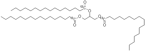 结构式 CAS# 168294-57-3, 1,2,3-丙烷三基三(1-<sup>13</sup>C)十六烷酸酯