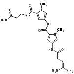 structure of CAS# 18133-22-7, N-{5-[(3-Amino-3-Iminopropyl)Carbamoyl]-1-Methyl-1H-Pyrrol-3-Yl}-4-[(N-Carbamimidoylglycyl)Amino]-1-Methyl-1H-Pyrrole-2-Carboxamide;2814-A;2N-(3-ami<wbr>no-3-imin<wbr>opropyl)-<wbr>4-[4-amin<wbr>o(imino)m<wbr>ethylamin<wbr>omethylca<wbr>rboxamido<wbr>-1-methyl<wbr>-1H-2-pyr<wbr>rolylcarb<wbr>oxamido]-<wbr>1-methyl-<wbr>1H-2-pyrr<wbr>olecarbox<wbr>amide;2N-(3-ami<wbr>no-3-imin<wbr>opropyl)-<wbr>4-[4-amin<wbr>o(imino)m<wbr>ethylamin<wbr>omethylca<wbr>rboxamido<wbr>-1-methyl<wbr>-1H-2-pyr<wbr>rolylcarb<wbr>oxamido]-<wbr>1-methyl-<wbr>1H-2-pyrr<wbr>olecarbox<wbr>amide(net<wbr>ropsin)