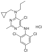 structure of CAS# 184241-44-9, 5-Chloro-N-(Cyclopropylmethyl)-2-Methyl-N-Propyl-N'-(2,4,6-Trichlorophenyl)Pyrimidine-4,6-Diamine;[5-Chloro-2-Methyl-6-[(2,4,6-Trichlorophenyl)Amino]Pyrimidin-4-Yl]-(Cyclopropylmethyl)-Propyl-Amine;Lopac0_000493;4,6-Pyrimidinediamine, 5-Chloro-N-(Cyclopropylmethyl0-2-Methyl-N-Propyl-N-(2,4,6-Trichlorophenyl)