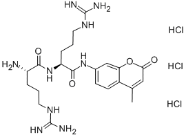 structure of CAS# 201847-69-0, L-Arginyl-N-(4-Methyl-2-Oxo-2H-1-Benzopyran-7-Yl)-L-Argininamide Trihydrochloride;L-ARGINYL-L-ARGININE 7-AMIDO-4-METHYLCOUMARIN TRIHYDROCHLORIDE;L-Arg-Arg-7-Amido-4-Methylcoumarin Trihydrochloride;L-ARG-ARG-7-AMIDO-4-METHYLCOUMARIN 3HCL