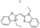 structure of CAS# 2197-01-5, 3-Ethyl-2-[(Z)-(3-Ethyl-1,3-Benzothiazol-2-Ylidene)Methyl]-1,3-Benzothiazol-3-Ium Iodide;3-Ethyl-2-[(3-Ethyl-1,3-Benzothiazol-2-Ylidene)Methyl]-1,3-Benzothiazol-3-Ium Iodide;Bis[3-Ethylbenzthiazolyl-(2)]-Monomethinecyanine Iodide;Nk 88