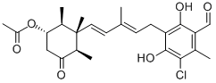 structure of CAS# 22738-98-3, 3-[(2E,4E)-5-[(1S,2S,3S,6R)-3-(Acetyloxy)-1,2,6-Trimethyl-5-Oxocyclohexyl]-3-Methyl-2,4-Pentadien-1-Yl]-5-Chloro-2,4-Dihydroxy-6-Methyl-Benzaldehyde;3-Chloro-4,6-Dihydroxy-2-Methyl-5-[(2E,4E)-3-Methyl-5-[(1S)-5Α-Acetoxy-1Β,2Β,6Β-Trimethyl-3-Oxocyclohexyl]-2,4-Pentadienyl]Benzaldehyde;5-Chloro-2,4-Dihydroxy-6-Methyl-3-[(2E,4E)-5-[(1S)-3Β-Acetoxy-1,2Α,6Α-Trimethyl-5-Oxocyclohexyl]-3-Methyl-2,4-Pentadienyl]Benzaldehyde;8'-Acetoxyascochlorin