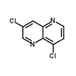 structure of CAS# 28252-81-5, 3,8-Dichloro-1,5-Naphthyridine;3,8-Dichloro[1,5]naphthyridine #;3,8-Dichloro-1,5-naphthyridine;MFCD00034435