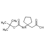 structure of CAS# 282525-00-2, [1-({[(2-Methyl-2-Propanyl)Oxy]Carbonyl}Amino)Cyclopentyl]Acetic Acid;2-(1-((tert-butoxycarbonyl)amino)cyclopentyl)acetic acid;CYCLOPENT<wbr>ANEACETIC<wbr>ACID, 1-[<wbr>[(1,1-DIM<wbr>ETHYLETHO<wbr>XY)CARBON<wbr>YL]AMINO]-
