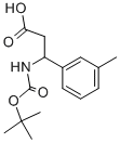 structure of CAS# 284493-57-8, 3-[(Tert-Butoxycarbonyl)Amino]-3-(3-Methylphenyl)Propanoic Acid;3-[(TERT-BUTOXYCARBONYL)AMINO]-3-(3-METHYLPHENYL)PROPANOIC ACID;3-TERT-BUTOXYCARBONYLAMINO-3-M-TOLYL-PROPIONIC ACID;BOC-DL-3-AMINO-3-(3-METHYL-PHENYL)-PROPIONIC ACID
