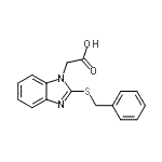 structure of CAS# 313240-26-5, [2-(Benzylsulfanyl)-1H-Benzimidazol-1-Yl]Acetic Acid;(2-(benzylthio)-1H-benzimidazol-1-yl)acetic acid;(2-Benzylsulfanyl-benzoimidazol-1-yl)-acetic acid;[2-(Benzylthio)-1H-benzimidazol-1-yl]acetic acid