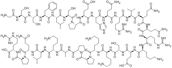 结构式 CAS# 313951-59-6, 甘氨酰-丝氨酰-丝氨酰-苯丙氨酰-亮氨酰-丝氨酰-脯氨酰-谷氨酰-组氨酰-谷氨酰胺酰-精氨酰-缬氨酰-谷氨酰胺酰-谷氨酰胺酰-精氨酰-赖氨酰-谷氨酰-丝氨酰-赖氨酰-赖氨酰-脯氨酰-脯氨酰-丙氨酰-赖氨酰-亮氨酰-谷氨酰胺酰-脯氨酰-精氨酸