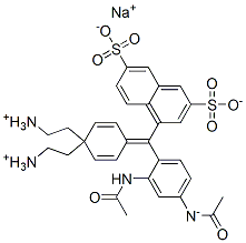结构式 CAS# 3369-56-0, 4-[(4-二乙基氨基苯基)-(4-二乙基铵亚基-1-环己-2,5-二烯亚基)甲基]萘-2,7-二磺酸钠