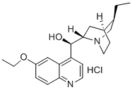 structure of CAS# 3413-58-9, Ethylhydrocupreine Hydrochloride;(R)-(6-Ethoxy-4-Quinolyl)-[(2S,5R)-5-Ethyl-2,5-Dimethyl-Quinuclidin-2-Yl]Methanol Hydrochloride;(R)-(6-Ethoxy-4-Quinolyl)-[(2S,5R)-5-Ethyl-2,5-Dimethyl-2-Quinuclidinyl]Methanol Hydrochloride;Cinchonan-9-Ol, 6'-Ethoxy-10,11-Dihydro-, Monohydrochloride, (8Alpha,9R)- (9Ci)