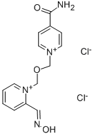 structure of CAS# 34433-31-3, 4'-Carbamoyl-2-formyl-1,1'-(oxydimethylene)di-pyridinium-dichloride-2-oxime;[(Z)-[1-[(4-Carbamoylpyridin-1-Ium-1-Yl)Methoxymethyl]-2-Pyridylidene]Methyl]-Oxo-Ammonium Dichloride;[(Z)-[1-[(4-Carbamoyl-1-Pyridin-1-Iumyl)Methoxymethyl]-2-Pyridylidene]Methyl]-Oxoammonium Dichloride;[(Z)-[1-[(4-Carbamoylpyridin-1-Ium-1-Yl)Methoxymethyl]-2-Pyridylidene]Methyl]-Keto-Ammonium Dichloride