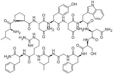 structure of CAS# 374675-18-0, H-Leu-Pro-Asn-Tyr-Asn-Trp-Asn-Ser-Phe-Gly-Leu-Arg-Phe-NH2;Kisspeptin-54 (42-54) (Human), Kisspeptin-14 (2-14) (Human), Metastin (42-54) (Human), Kiss-1 (109-121) (Human), Malignant Melanoma Metastasis-Suppressor Kiss-1 (109-121) (Human);MALIGNANT MELANOMA METASTASIS-SUPPRESSOR KISS-1 (109-121) (HUMAN);H-LEU-PRO-ASN-TYR-ASN-TRP-ASN-SER-PHE-GLY-LEU-ARG-PHE-NH2