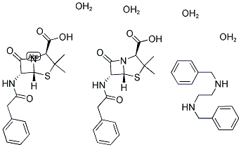 structure of CAS# 41372-02-5, Benzylpenicilline Benzathine;N,N'-Dibenzylethane-1,2-Diamine;(2S,5R,6R)-3,3-Dimethyl-7-Oxo-6-[(1-Oxo-2-Phenylethyl)Amino]-4-Thia-1-Azabicyclo[3.2.0]Heptane-2-Carboxylic Acid;(2S,5R,6R)-3,3-Dimethyl-7-Oxo-6-[(1-Oxo-2-Phenylethyl)Amino]-4-Thia-1-Azabicyclo[3.2.0]Heptane-2-Carboxylic Acid;Tetrahydrate;Benzyl-[2-(Benzylamino)Ethyl]Amine;(2S,5R,6R)-7-Keto-3,3-Dimethyl-6-[(2-Phenylacetyl)Amino]-4-Thia-1-Azabicyclo[3.2.0]Heptane-2-Carboxylic Acid;(2S,5R,6R)-7-Keto-3,3-Dimethyl-6-[(2-Phenylacetyl)Amino]-4-Thia-1-Azabicyclo[3.2.0]Heptane-2-Carboxylic Acid;Tetrahydrate;N,N'-Bis(Phenylmethyl)Ethane-1,2-Diamine;(2S,5R,6R)-3,3-Dimethyl-7-Oxo-6-(2-Phenylethanoylamino)-4-Thia-1-Azabicyclo[3.2.0]Heptane-2-Carboxylic Acid;(2S,5R,6R)-3,3-Dimethyl-7-Oxo-6-(2-Phenylethanoylamino)-4-Thia-1-Azabicyclo[3.2.0]Heptane-2-Carboxylic Acid;Tetrahydrate
