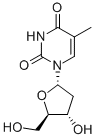 structure of CAS# 4449-43-8, alpha-Thymidine;1-[(2S,4S,5R)-4-Hydroxy-5-(Hydroxymethyl)Tetrahydrofuran-2-Yl]-5-Methyl-Pyrimidine-2,4-Dione;1-[(2S,4S,5R)-4-Hydroxy-5-(Hydroxymethyl)-2-Tetrahydrofuranyl]-5-Methylpyrimidine-2,4-Dione;1-[(2S,4S,5R)-4-Hydroxy-5-Methylol-Tetrahydrofuran-2-Yl]-5-Methyl-Pyrimidine-2,4-Quinone