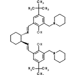 structure of CAS# 478282-27-8, 2,2'-{(1S,2S)-1,2-Cyclohexanediylbis[Nitrilo(E)Methylylidene]}Bis[4-(2-Methyl-2-Propanyl)-6-(1-Piperidinylmethyl)Phenol];2,2'-( -1,2-CYCLOHEXANEDIYLBIS((E&;2,2′-[(1S<wbr>,2S)-1,2-<wbr>Cyclohexa<wbr>nediylbis<wbr>[(E)-(nit<wbr>rilomethy<wbr>lidyne)]]<wbr>bis[4-(te<wbr>rt-butyl)<wbr>-6-(4-pip<wbr>eridinylm<wbr>ethyl)phe<wbr>nol];N,N′-Bis[<wbr>(E)-5-(te<wbr>rt-butyl)<wbr>-2-hydrox<wbr>y-3-4-pip<wbr>eridinylm<wbr>ethyl)ben<wbr>zylidene]<wbr>-[(1S,2S)<wbr>-1,2-cycl<wbr>ohexanedi<wbr>amine]