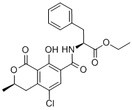 structure of CAS# 4865-85-4, Ochratoxin C;Ethyl (2S)-2-[[(3R)-5-Chloro-8-Hydroxy-3-Methyl-1-Oxo-Isochroman-7-Carbonyl]Amino]-3-Phenyl-Propanoate;(2S)-2-[[[(3R)-5-Chloro-8-Hydroxy-3-Methyl-1-Oxo-7-Isochromanyl]-Oxomethyl]Amino]-3-Phenylpropanoic Acid Ethyl Ester;(2S)-2-[[(3R)-5-Chloro-8-Hydroxy-1-Keto-3-Methyl-Isochroman-7-Carbonyl]Amino]-3-Phenyl-Propionic Acid Ethyl Ester