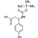 structure of CAS# 499995-80-1, 3-(4-Hydroxyphenyl)-3-({[(2-Methyl-2-Propanyl)Oxy]Carbonyl}Amino)Propanoic Acid;3-((tert-<wbr>butoxycar<wbr>bonyl)ami<wbr>no)-3-(4-<wbr>hydroxyph<wbr>enyl)prop<wbr>anoic acid;3-[(tert-<wbr>Butoxycar<wbr>bonyl)ami<wbr>no]-3-(4-<wbr>hydroxyph<wbr>enyl)prop<wbr>anoic acid;Boc-(R)-3-Amino-3-(3-hydroxyphenyl)propionic acid