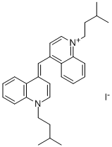 structure of CAS# 523-42-2, Cyanine;1-Isopentyl-4-[(E)-(1-Isopentyl-4-Quinolylidene)Methyl]Quinolin-1-Ium Iodide;1-Isoamyl-4-[(E)-(1-Isoamyl-4-Quinolylidene)Methyl]Quinolin-1-Ium Iodide;1-(3-Methylbutyl)-4-((1-(3-Methylbutyl)-4(1H)-Quinolylidene)Methyl)Quinolinium Iodide