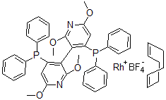 结构式 CAS# 573718-56-6, (R)-(+)-2,2',6,6'-四甲氧基-4,4'-二(二苯基膦基)-3,3'-联吡啶(1,5-环辛二烯)铑(I)四氟硼酸盐