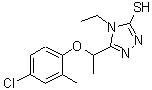 structure of CAS# 588674-00-4, 5-[1-(4-Chloro-2-Methylphenoxy)Ethyl]-4-Ethyl-4H-1,2,4-Triazole-3-Thiol;5-[(4-chl<wbr>oro-2-met<wbr>hylphenox<wbr>y)ethyl]-<wbr>4-ethyl-1<wbr>,2,4-tria<wbr>zole-3-th<wbr>iol;5-[1-(4-C<wbr>hloro-2-m<wbr>ethylphen<wbr>oxy)ethyl<wbr>]-4-ethyl<wbr>-4H-1,2,4<wbr>-triazole<wbr>-3-thiol;MFCD03943526