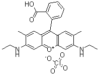结构式 CAS# 62669-66-3, 9-(2-羧基苯基)-3,6-二(乙基氨基)-2,7-二甲基呫吨鎓高氯酸盐
