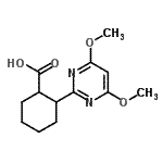 structure of CAS# 633320-99-7, 2-(4,6-Dimethoxy-2-pyrimidinyl)cyclohexanecarboxylic acid;1-Carboxy<wbr>-2-(4,6-d<wbr>imethoxyp<wbr>yrimidin-<wbr>2-yl)cycl<wbr>ohexane, <wbr>2-(2-Carb<wbr>oxycycloh<wbr>ex-1-yl)-<wbr>4,6-dimet<wbr>hoxypyrim<wbr>idine;2-(4,6-dimethoxypyrimidin-2-yl)cyclohexane-1-carboxylic acid;2-(4,6-Dimethoxypyrimidin-2-yl)cyclohexanecarboxyl