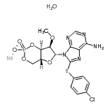 structure of CAS# 634207-53-7, Sodium (4aR,6R,7R,7aR)-6-{6-amino-8-[(4-chlorophenyl)sulfanyl]-9H-purin-9-yl}-7-methoxytetrahydro-4H-furo[3,2-d][1,3,2]dioxaphosphinin-2-olate 2-oxide hydrate (1:1:1);8-(4-Chlo<wbr>rophenylt<wbr>hio)-2′-O<wbr>-methylad<wbr>enosine 3<wbr>′,5′-cycl<wbr>ic monoph<wbr>osphate m<wbr>onosodium<wbr> hydrate;8-pCPT-2¦Ã-O-Me-cAMP;8-pCPT-2′-O-Me-cAMP