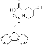 结构式 CAS# 653589-37-8, (2S,4R)-1-[(9H-芴-9-基甲氧基)羰基]-4-羟基-2-哌啶羧酸