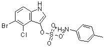 结构式 CAS# 6581-23-3, 4-甲基苯铵 5-溴-4-氯-1H-吲哚-3-基硫酸酯盐