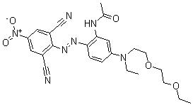 结构式 CAS# 65916-12-3, N-[2-[(2,6-二氰基-4-硝基苯基)偶氮]-5-[[2-(2-乙氧基乙氧基)乙基]乙基氨基]苯基]-乙酰胺
