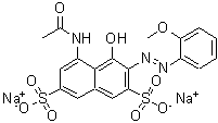 structure of CAS# 6625-46-3, Disodium 5-Acetamido-4-Hydroxy-3-[(2-Methoxyphenyl)Diazenyl]-2,7-Naphthalenedisulfonate;disodium <wbr>5-(acetyl<wbr>amino)-4-<wbr>hydroxy-3<wbr>-[(2-meth<wbr>oxyphenyl<wbr>)azo]naph<wbr>thalene-2<wbr>,7-disulp<wbr>honate