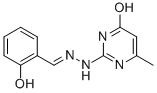 structure of CAS# 66680-03-3, 6-Methyl-2-[2-[(E)-(6-Oxo-1-Cyclohexa-2,4-Dienylidene)Methyl]Hydrazinyl]-1H-Pyrimidin-4-One;6-Methyl-2-[N'-[(E)-(6-Oxo-1-Cyclohexa-2,4-Dienylidene)Methyl]Hydrazino]-1H-Pyrimidin-4-One;2-[N'-[(E)-(6-Keto-1-Cyclohexa-2,4-Dienylidene)Methyl]Hydrazino]-6-Methyl-1H-Pyrimidin-4-One;A0457/0021124