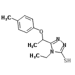 structure of CAS# 669705-05-9, 4-Ethyl-5-[1-(4-methylphenoxy)ethyl]-4H-1,2,4-triazole-3-thiol;4-ethyl-5-[(4-methylphenoxy)ethyl]-1,2,4-triazole-3-thiol;4-Ethyl-5<wbr>-[1-(4-me<wbr>thylpheno<wbr>xy)ethyl]<wbr>-4H-1,2,4<wbr>-triazole<wbr>-3-thiol;MFCD04058192