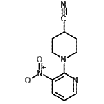 structure of CAS# 671191-99-4, 1-(3-Nitro-2-pyridinyl)-4-piperidinecarbonitrile;2-(4-Cyanopiperidin-1-yl)-3-nitropyridine;2-(4-Cyan<wbr>opiperidi<wbr>n-1-yl)-3<wbr>-nitropyr<wbr>idine, 4-<wbr>Cyano-1-(<wbr>3-nitropy<wbr>ridin-2-y<wbr>l)piperid<wbr>ine;MFCD00106383