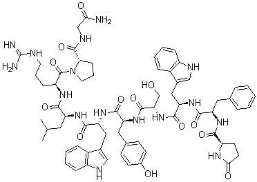 结构式 CAS# 68059-94-9, 5-氧代-D-脯氨酰-D-苯丙氨酰-D-色氨酰-L-丝氨酰-L-酪氨酰-D-色氨酰-L-亮氨酰-L-精氨酰-L-脯氨酰-甘氨酰胺