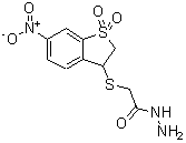 structure of CAS# 685120-05-2, 2-[(6-Nitro-1,1-dioxido-2,3-dihydro-1-benzothiophen-3-yl)sulfanyl]acetohydrazide;2-[(6-Nit<wbr>ro-1,1-di<wbr>oxo-2,3-d<wbr>ihydro-1H<wbr>-1-benzo-<wbr>thiophen-<wbr>3-yl)sulf<wbr>anyl]acet<wbr>ohydrazide;MFCD04110822