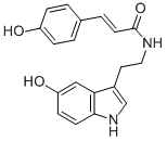 structure of CAS# 68573-24-0, N-(p-Coumaroyl) Serotonin;(E)-N-[2-(5-Hydroxy-1H-Indol-3-Yl)Ethyl]-3-(4-Hydroxyphenyl)Prop-2-Enamide;N-[2-(5-Hydroxy-1H-Indol-3-Yl)Ethyl]-3-(4-Hydroxyphenyl)Acrylamide;(E)-N-[2-(5-Hydroxy-1H-Indol-3-Yl)Ethyl]-3-(4-Hydroxyphenyl)Acrylamide