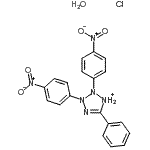 structure of CAS# 69231-13-6, 2,3-Bis(4-nitrophenyl)-5-phenyl-2,3-dihydro-1H-tetrazol-1-ium chloride hydrate (1:1:1);1H-Tetraz<wbr>ole, 2,3-<wbr>dihydro-2<wbr>,3-bis(4-<wbr>nitrophen<wbr>yl)-5-phe<wbr>nyl-, hyd<wbr>rochlorid<wbr>e, hydrat<wbr>e (1:1:1);2,3-Bis(4<wbr>-nitrophe<wbr>nyl)-5-ph<wbr>enyl-2,3-<wbr>dihydro-1<wbr>H-tetrazo<wbr>l-1-ium c<wbr>hloride h<wbr>ydrate (1<wbr>:1:1);2,3-Bis(4<wbr>-nitrophe<wbr>nyl)-5-ph<wbr>enyl-2,3-<wbr>dihydro-1<wbr>H-tetrazo<wbr>l-1-iumch<wbr>loridhydr<wbr>at (1:1:1)